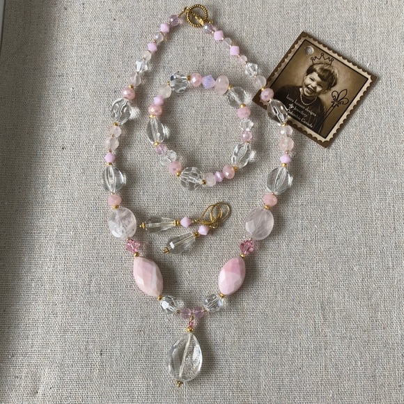 New Handmade Crystal Quartz Pink Peruvian Opal Swarovski Necklace - Picture 2 of 9